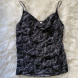 Ecru Floral Cami Tank Top Cowl Neck S